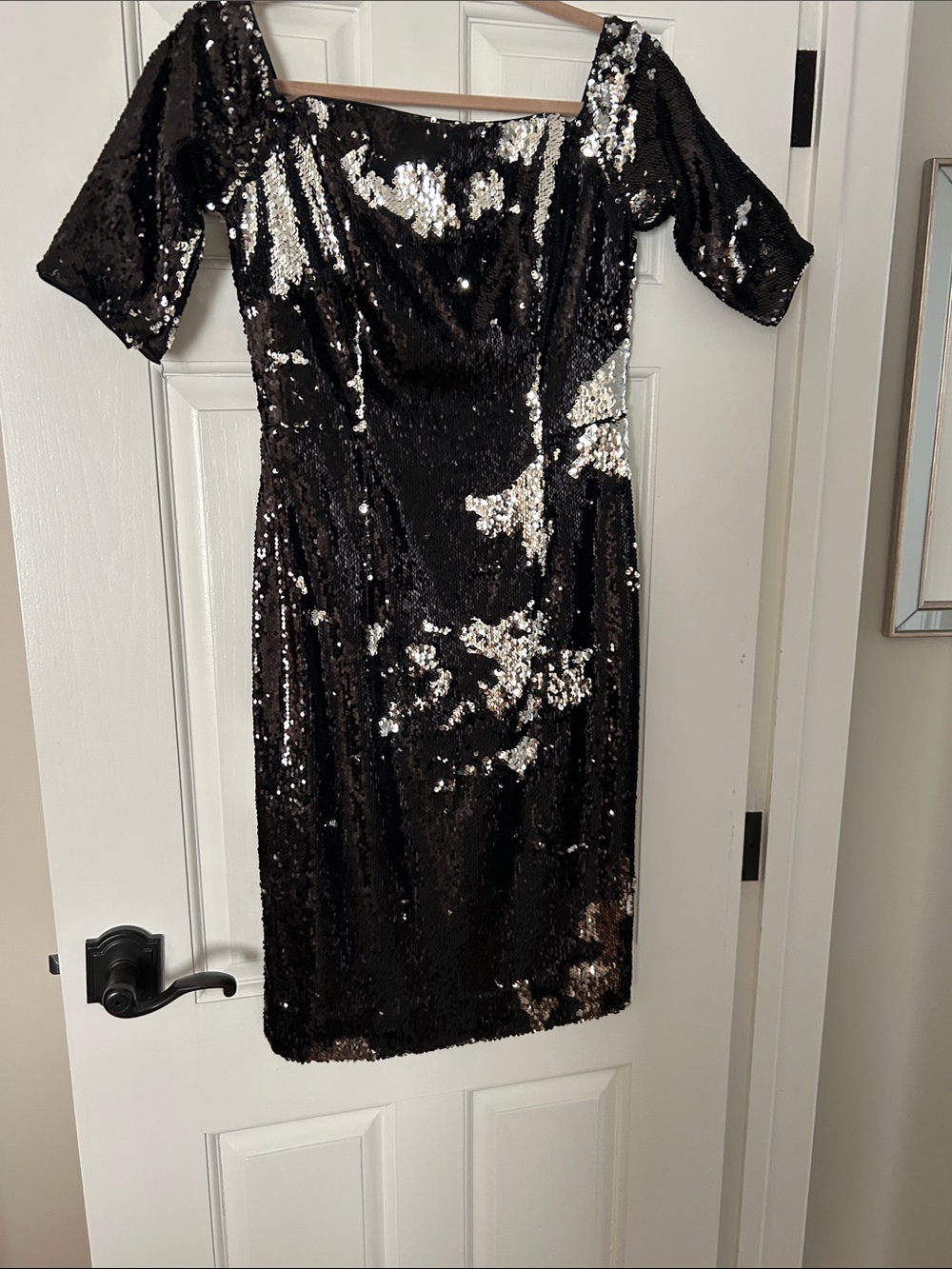 Milly Black and Silver Sequin Midi Dress